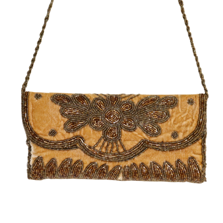 Handmade Cotton Beaded Clutch Bag with Chain Strap